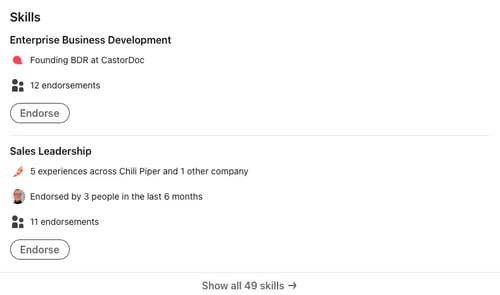Screenshot of endorsement feature on LinkedIn